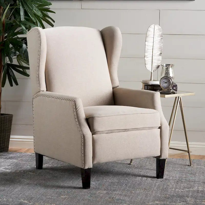 Fauteuil inclinable à oreilles, une place, coloris Blé / Bleu marine