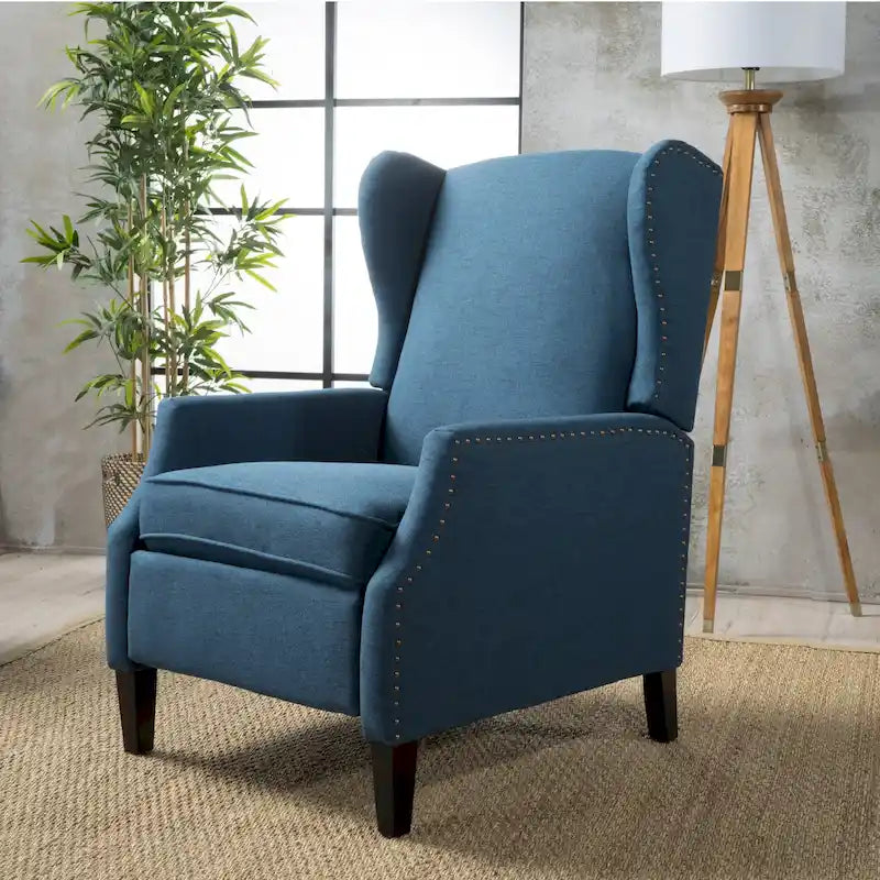 Fauteuil inclinable à oreilles, une place, coloris Blé / Bleu marine