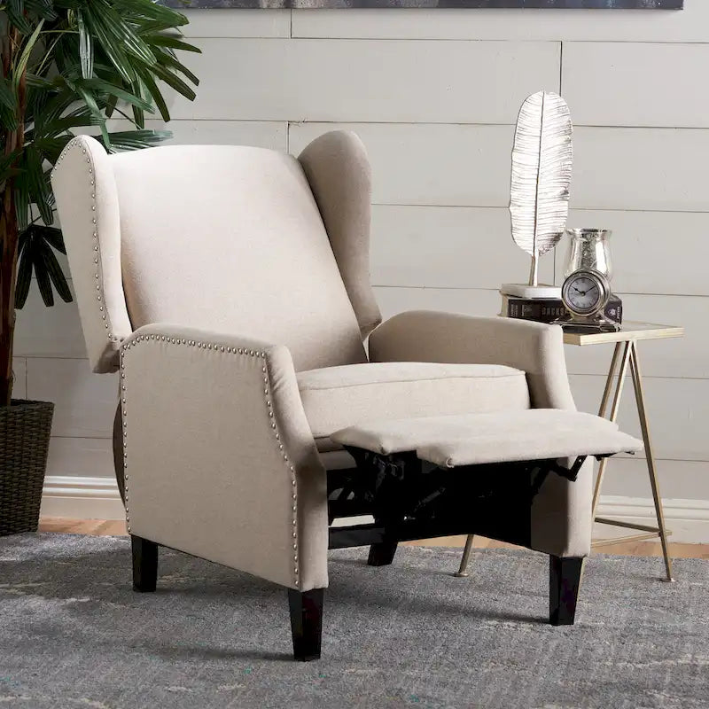 Fauteuil inclinable à oreilles, une place, coloris Blé / Bleu marine