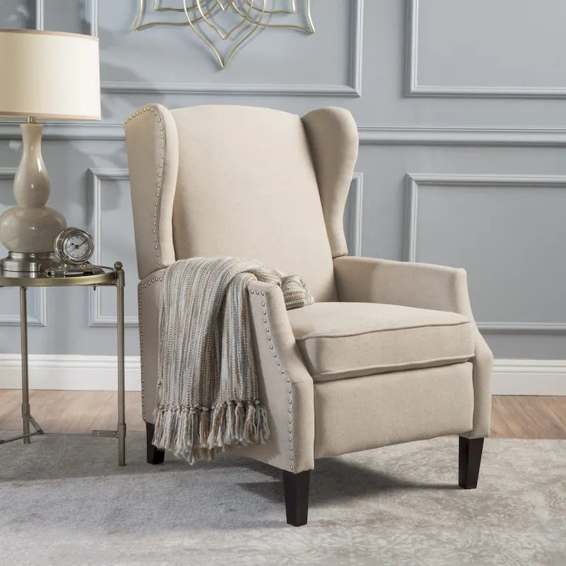Fauteuil inclinable à oreilles, une place, coloris Blé / Bleu marine