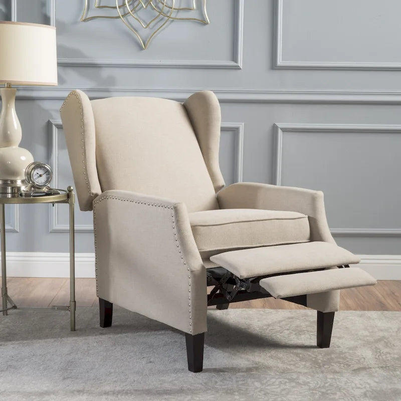 Fauteuil inclinable à oreilles, une place, coloris Blé / Bleu marine