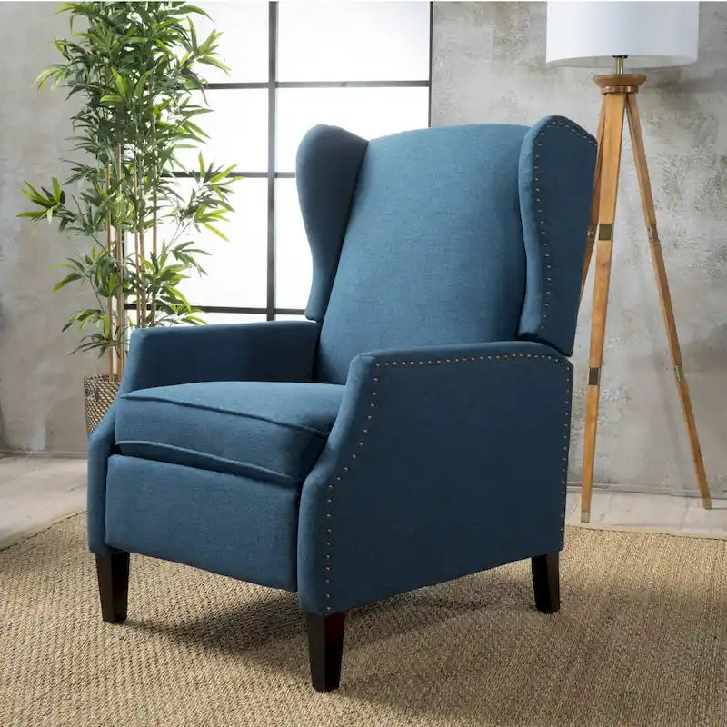 Fauteuil inclinable à oreilles, une place, coloris Blé / Bleu marine