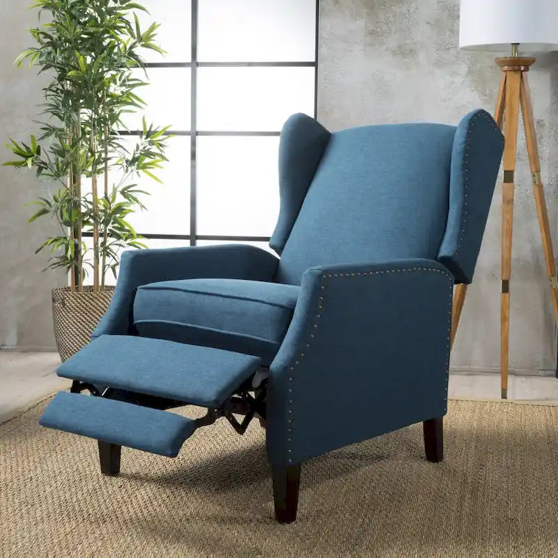 Fauteuil inclinable à oreilles, une place, coloris Blé / Bleu marine