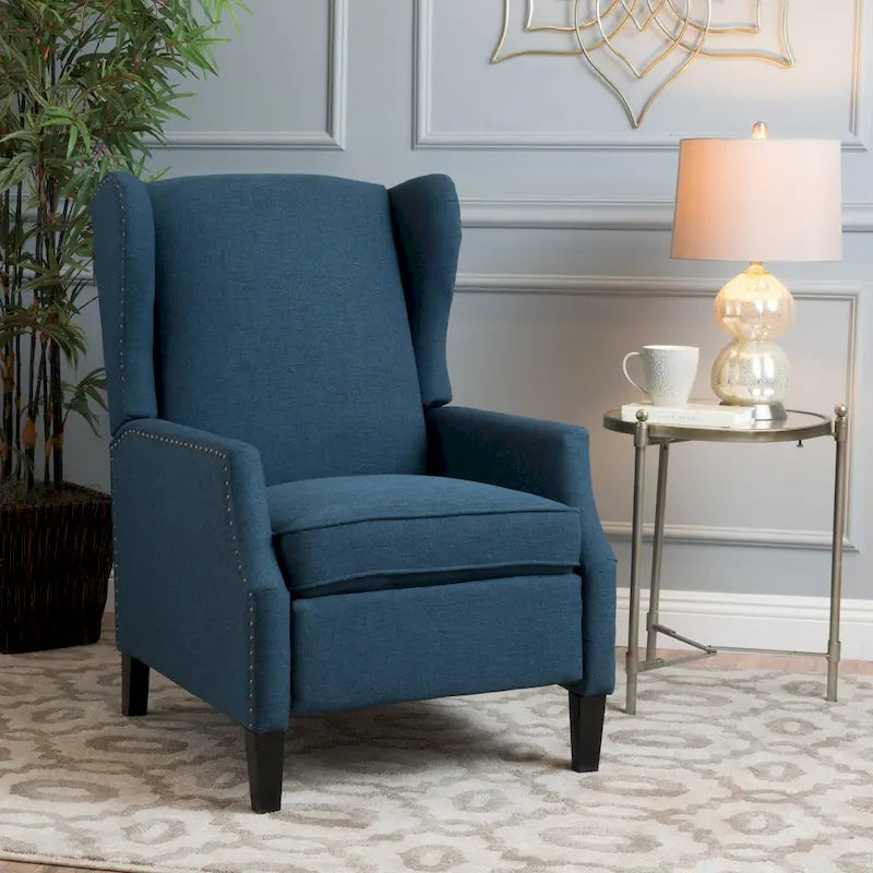 Fauteuil inclinable à oreilles, une place, coloris Blé / Bleu marine