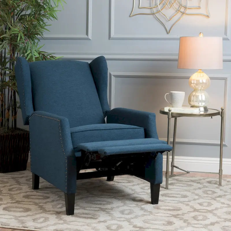 Fauteuil inclinable à oreilles, une place, coloris Blé / Bleu marine