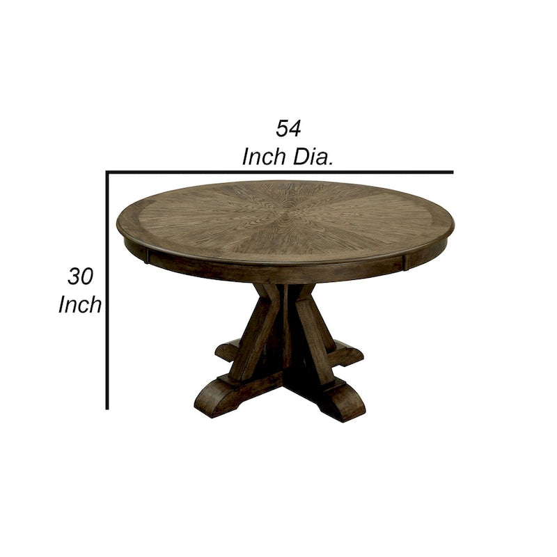 Table à manger ronde en chêne clair, pied central, 4 places