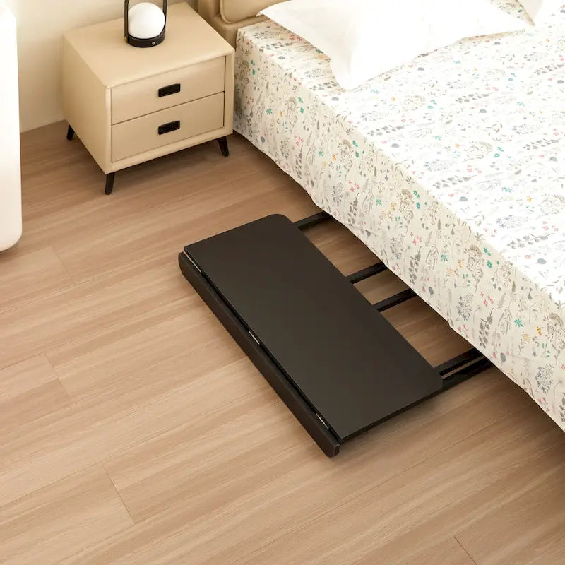 Bureau pliable noir une personne sur roulettes