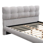 Lit plateforme rembourré gris format queen avec tête de lit en forme de biscuit, pour 2 personnes