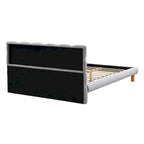 Lit plateforme rembourré gris format queen avec tête de lit en forme de biscuit, pour 2 personnes