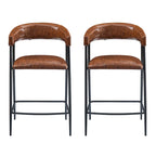 Tabourets de bar en PU marron, lot de 2, avec cadre en fer, dossier et repose-pieds