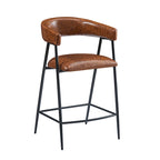 Tabourets de bar en PU marron, lot de 2, avec cadre en fer, dossier et repose-pieds