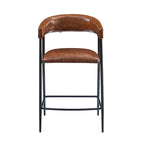 Tabourets de bar en PU marron, lot de 2, avec cadre en fer, dossier et repose-pieds
