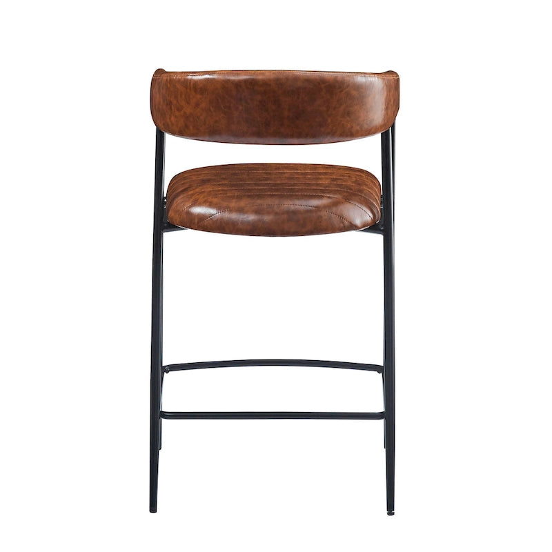 Tabourets de bar en PU marron, lot de 2, avec cadre en fer, dossier et repose-pieds