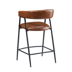 Tabourets de bar en PU marron, lot de 2, avec cadre en fer, dossier et repose-pieds