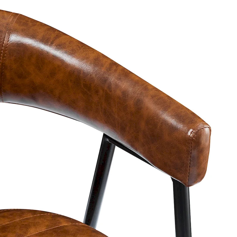 Tabourets de bar en PU marron, lot de 2, avec cadre en fer, dossier et repose-pieds