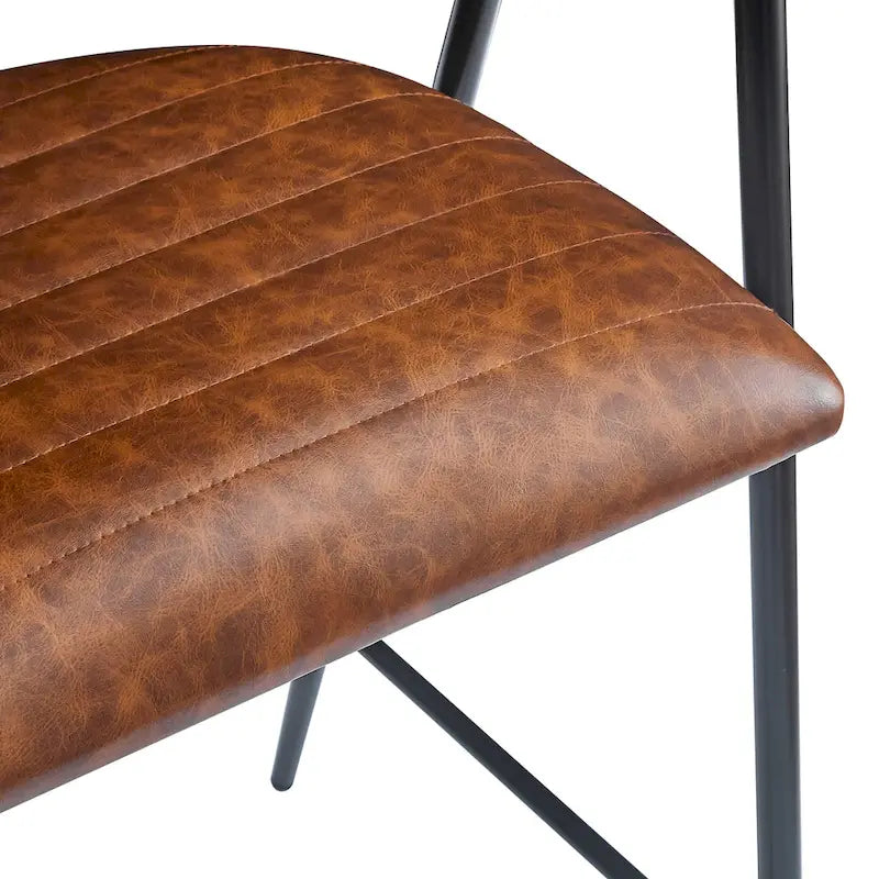 Tabourets de bar en PU marron, lot de 2, avec cadre en fer, dossier et repose-pieds