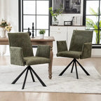 Chaise de salle à manger pivotante en bouclette beige/vert avec accoudoirs ouverts, vendue à l'unité ou par lot de 2