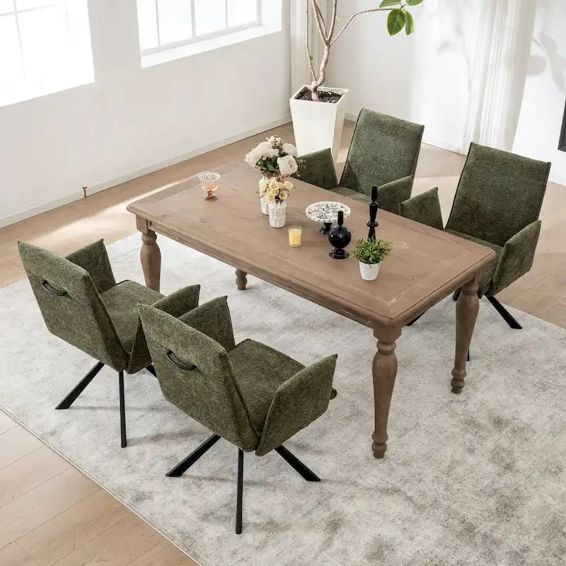 Chaise de salle à manger pivotante en bouclette beige/vert avec accoudoirs ouverts, vendue à l'unité ou par lot de 2