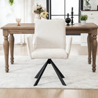Chaise de salle à manger pivotante en bouclette beige/vert avec accoudoirs ouverts, vendue à l'unité ou par lot de 2