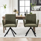Chaise de salle à manger pivotante en bouclette beige/vert avec accoudoirs ouverts, vendue à l'unité ou par lot de 2