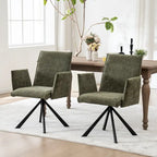 Chaise de salle à manger pivotante en bouclette beige/vert avec accoudoirs ouverts, vendue à l'unité ou par lot de 2