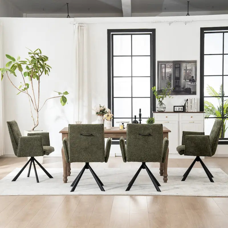 Chaise de salle à manger pivotante en bouclette beige/vert avec accoudoirs ouverts, vendue à l'unité ou par lot de 2