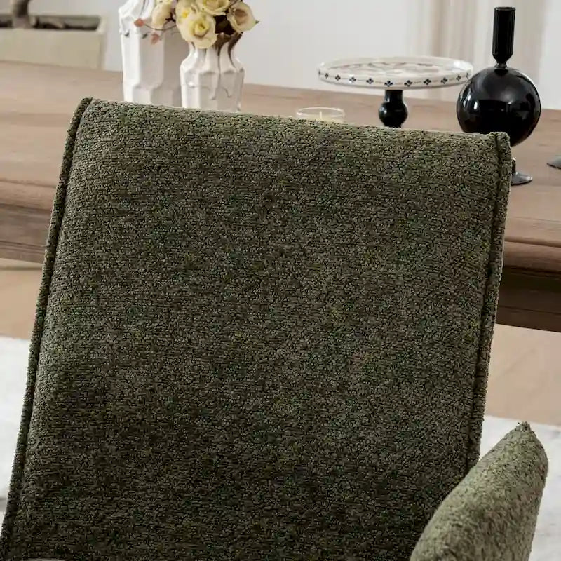 Chaise de salle à manger pivotante en bouclette beige/vert avec accoudoirs ouverts, vendue à l'unité ou par lot de 2