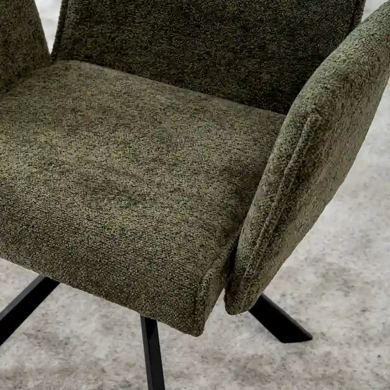 Chaise de salle à manger pivotante en bouclette beige/vert avec accoudoirs ouverts, vendue à l'unité ou par lot de 2