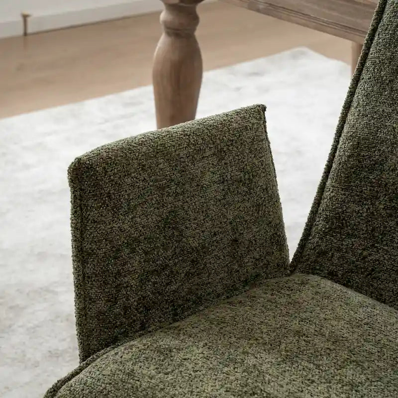 Chaise de salle à manger pivotante en bouclette beige/vert avec accoudoirs ouverts, vendue à l'unité ou par lot de 2