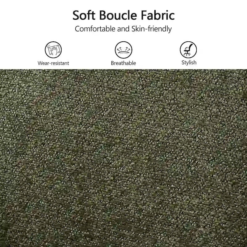 Chaise de salle à manger pivotante en bouclette beige/vert avec accoudoirs ouverts, vendue à l'unité ou par lot de 2