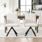 Chaise de salle à manger pivotante en bouclette beige/vert avec accoudoirs ouverts, vendue à l'unité ou par lot de 2