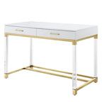 Bureau d'écriture en acier et acrylique transparent/doré, transparent/argenté et argenté avec 2 tiroirs, 1 personne