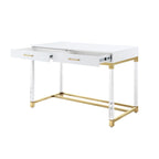 Bureau d'écriture en acier et acrylique transparent/doré, transparent/argenté et argenté avec 2 tiroirs, 1 personne