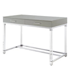 Bureau d'écriture en acier et acrylique transparent/doré, transparent/argenté et argenté avec 2 tiroirs, 1 personne