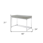 Bureau d'écriture en acier et acrylique transparent/doré, transparent/argenté et argenté avec 2 tiroirs, 1 personne