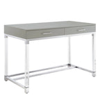 Bureau d'écriture en acier et acrylique transparent/doré, transparent/argenté et argenté avec 2 tiroirs, 1 personne