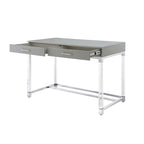 Bureau d'écriture en acier et acrylique transparent/doré, transparent/argenté et argenté avec 2 tiroirs, 1 personne
