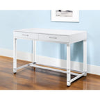 Bureau d'écriture en acier et acrylique transparent/doré, transparent/argenté et argenté avec 2 tiroirs, 1 personne
