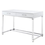 Bureau d'écriture en acier et acrylique transparent/doré, transparent/argenté et argenté avec 2 tiroirs, 1 personne