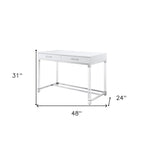 Bureau d'écriture en acier et acrylique transparent/doré, transparent/argenté et argenté avec 2 tiroirs, 1 personne