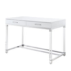 Bureau d'écriture en acier et acrylique transparent/doré, transparent/argenté et argenté avec 2 tiroirs, 1 personne
