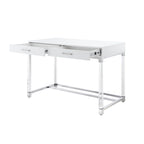 Bureau d'écriture en acier et acrylique transparent/doré, transparent/argenté et argenté avec 2 tiroirs, 1 personne