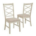 Chaise de salle à manger avec double dossier croisé en tissu sable, coloris blanc antique/noir, lot de 2