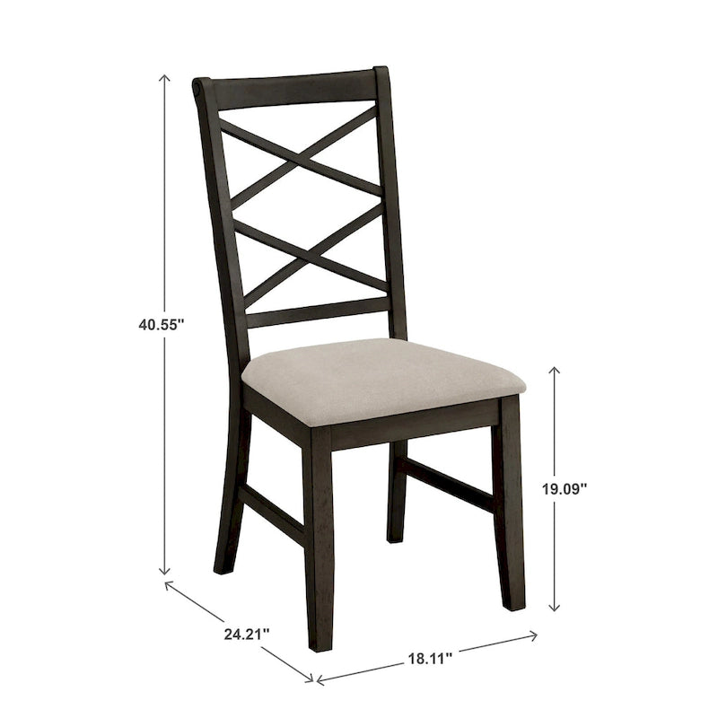 Chaise de salle à manger avec double dossier croisé en tissu sable, coloris blanc antique/noir, lot de 2