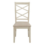 Chaise de salle à manger avec double dossier croisé en tissu sable, coloris blanc antique/noir, lot de 2
