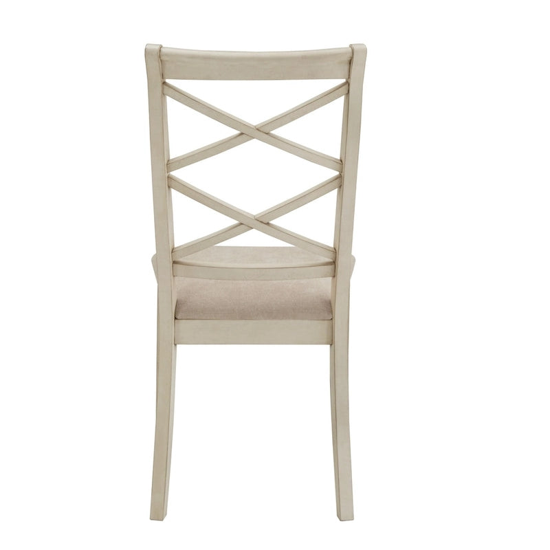 Chaise de salle à manger avec double dossier croisé en tissu sable, coloris blanc antique/noir, lot de 2