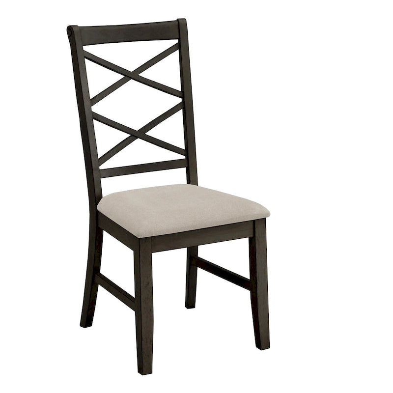 Chaise de salle à manger avec double dossier croisé en tissu sable, coloris blanc antique/noir, lot de 2