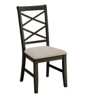 Chaise de salle à manger avec double dossier croisé en tissu sable, coloris blanc antique/noir, lot de 2