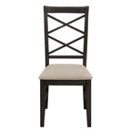 Chaise de salle à manger avec double dossier croisé en tissu sable, coloris blanc antique/noir, lot de 2