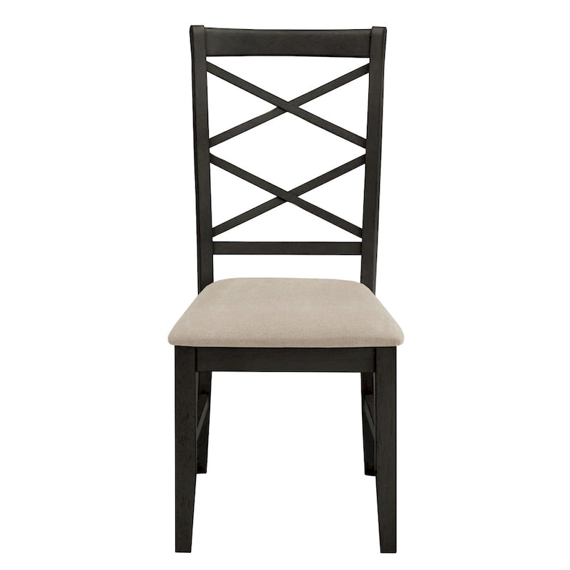 Chaise de salle à manger avec double dossier croisé en tissu sable, coloris blanc antique/noir, lot de 2